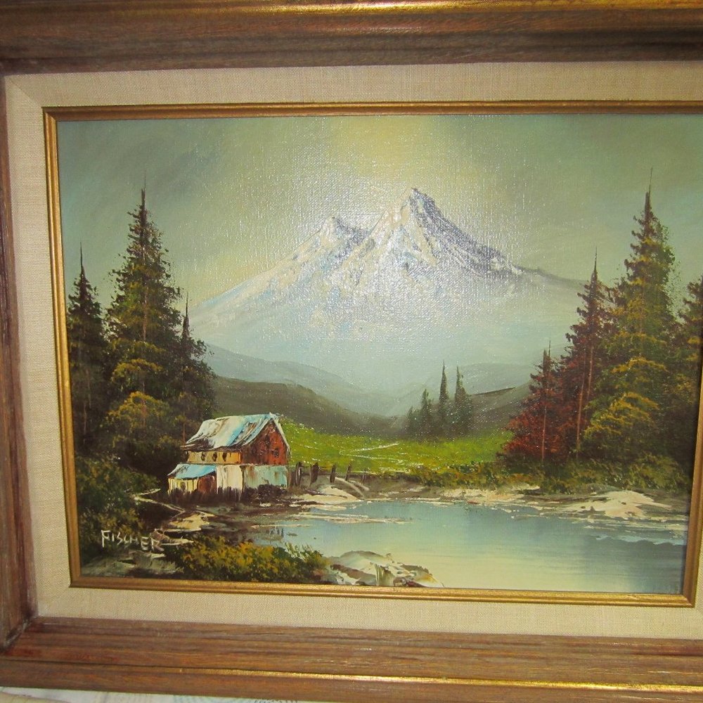 (OLD)-NICE WOOD FRAMED OIL ON CANVAS PICTURE -SIGNED BY FISCHER/23" BY 19"